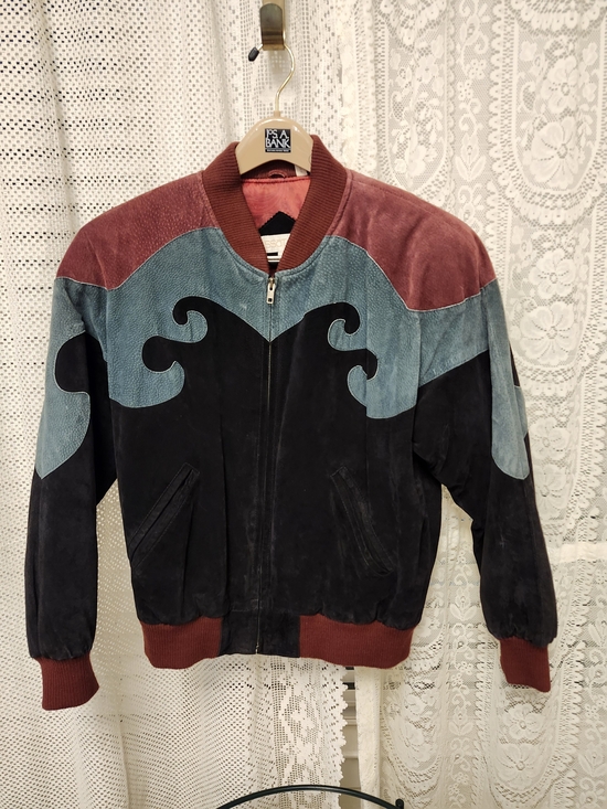 ssatori Other - Ssatori Vintage Colorblock Leathet Bomber Jacket in Maroon, Teal & Black MED